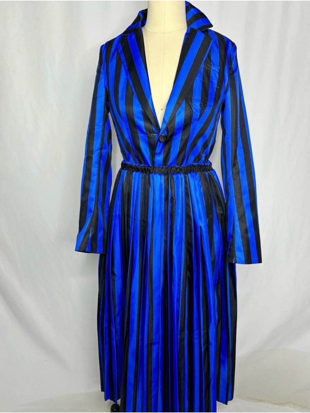 Handmade Blue Black Striped Blazer Skirt Set Small